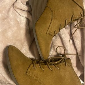 Brown lace up wedge booties
